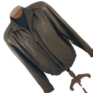 GEORGETOWN LEATHER DESIGN! CHOCOLATE BROWN GENUINE LEATHER BOMBER JACKET! SZ L